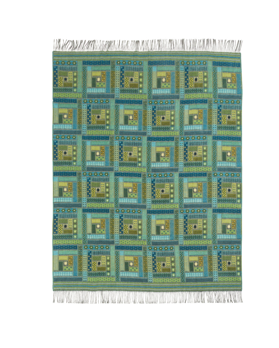 N.Baltimora plaid in lana vergine - 130x180 cm - 51"x70" in / Verde/Turchese (4772024017161)