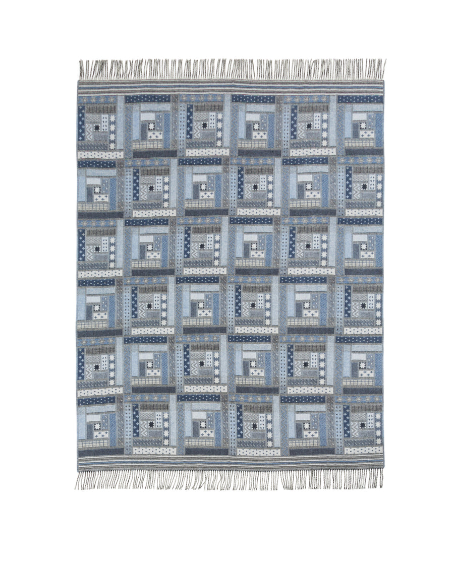 N.Baltimora plaid in lana vergine - 130x180 cm - 51"x70" in / Grigio/Azzurro (4772024017178)